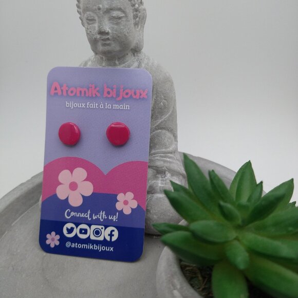 Handmade pink polymer clay earrings. Boucles d'oreilles fait à la main - Picture 2 of 6